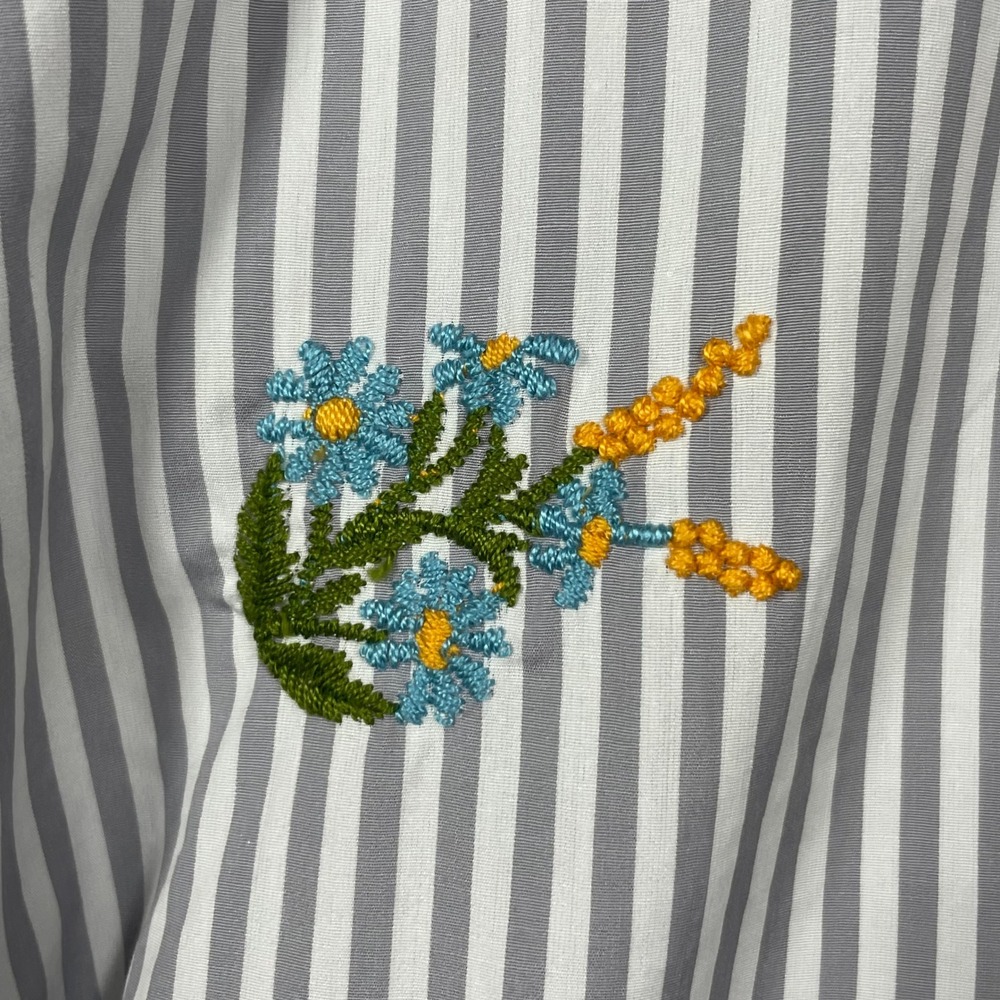 Silvia Tcherassi Lucaya Blouse XS Gray Stripe Floral Embroidered Puff Sleeve - Picture 8 of 8